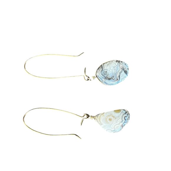 Wire-Wrapped Lace Agate Dangle Earrings For Pierced Ears - Picture 7 of 7